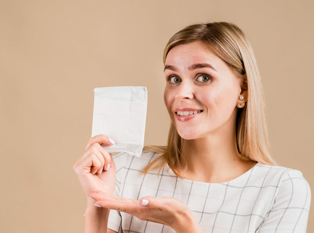 Woman showing a napkin medium shot