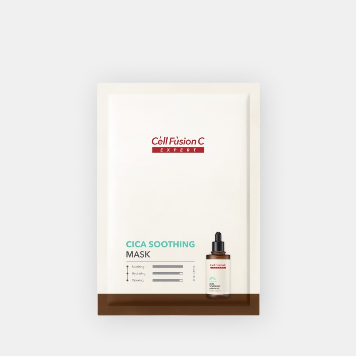 Cell Fusion C Cica Soothing Mask lakštinės veido kaukės pakuotė iš priekio, 25 g