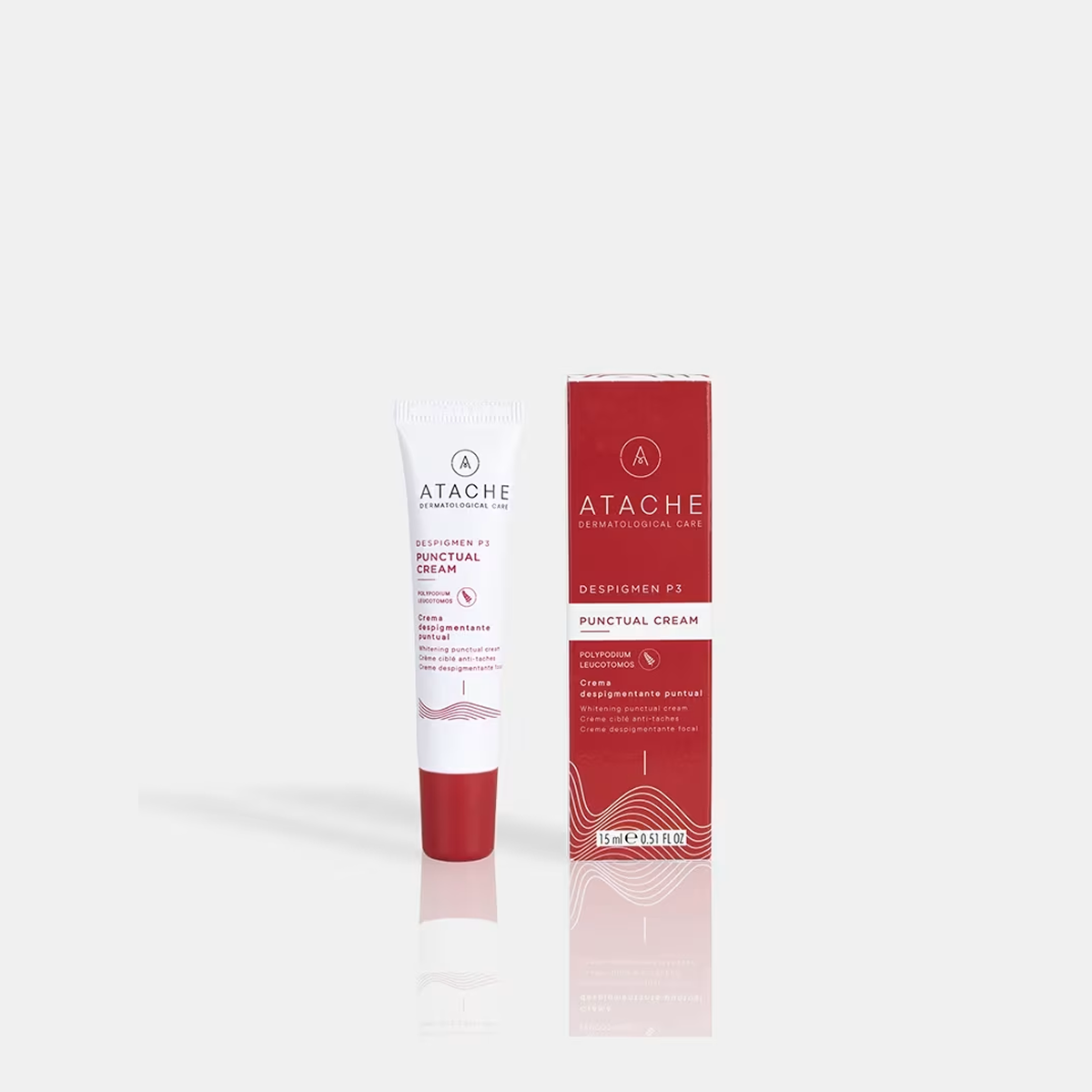 Atache Despigmen P3 Punctual Cream balinamojo kremo tūbelė ir pakuotė iš priekio, 15 ml