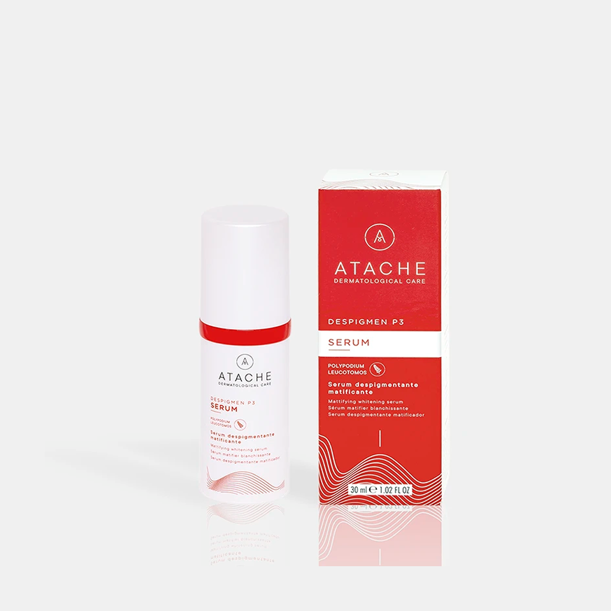Atache Despigmen P3 veido serumo buteliukas ir pakuotė iš priekio, 30 ml