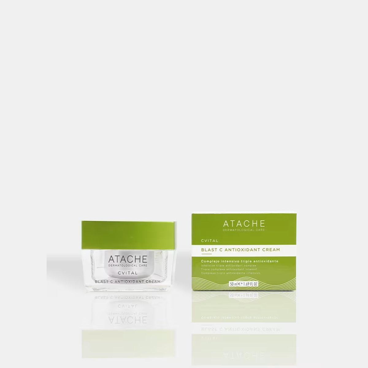 Atache Blast C Antioxidant Cream veido kremo indelis ir pakuotė iš priekio, 50 ml