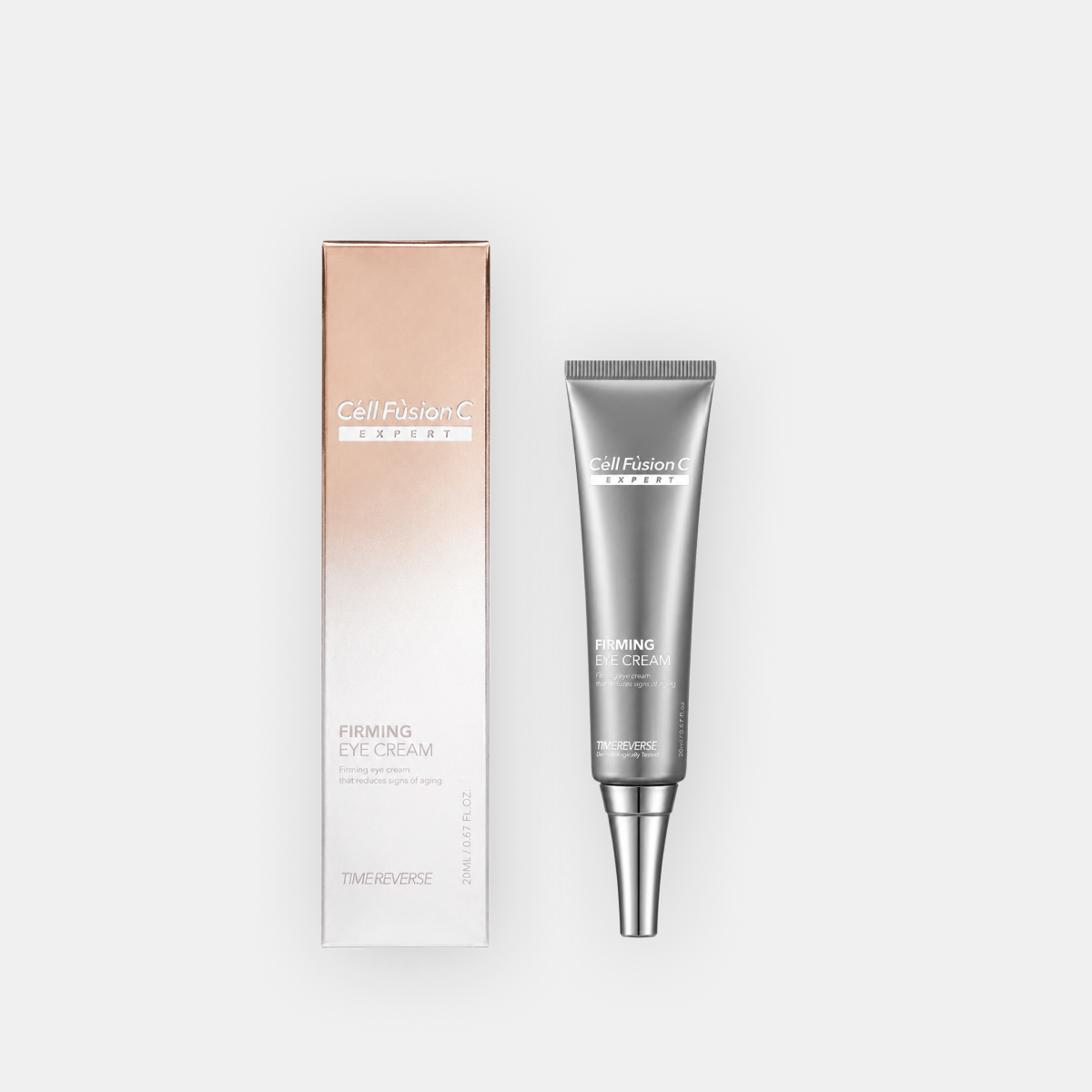 Cell Fusion C Firming Eye Cream paakių kremo pakuotė ir tūbelė iš priekio, 20 ml