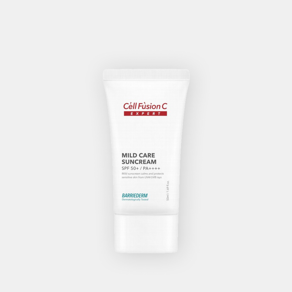 Cell Fusion C Mild Care Suncream SPF 50 kremo nuo saulės tūbelė iš priekio, 50 ml