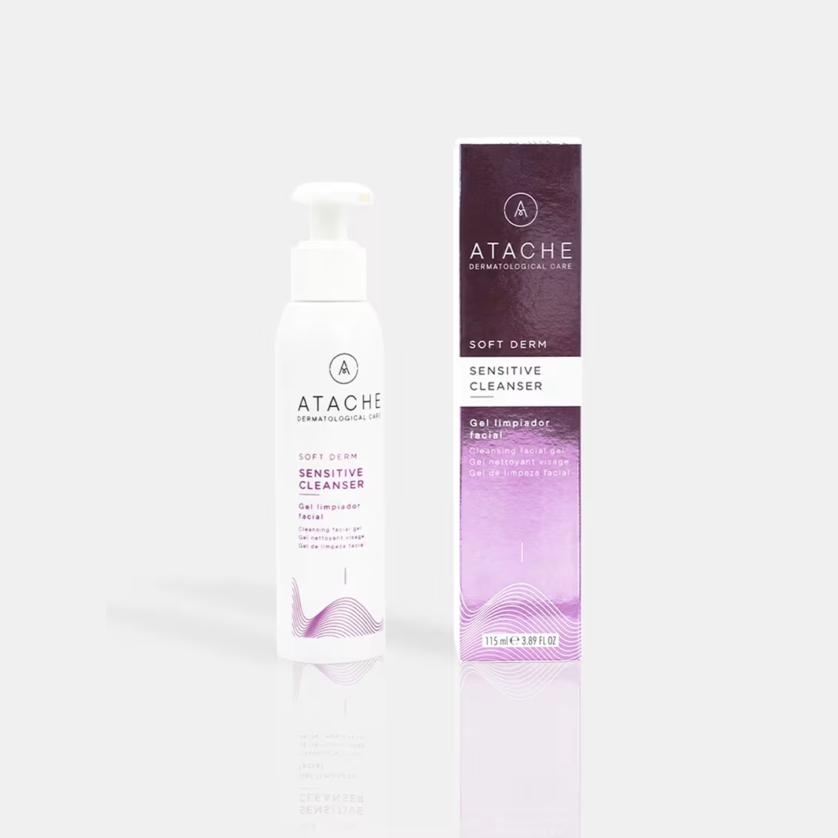 Atache Soft Derm Sensitive Cleanser veido valomojo gelio buteliukas ir pakuotė iš priekio, 115 ml